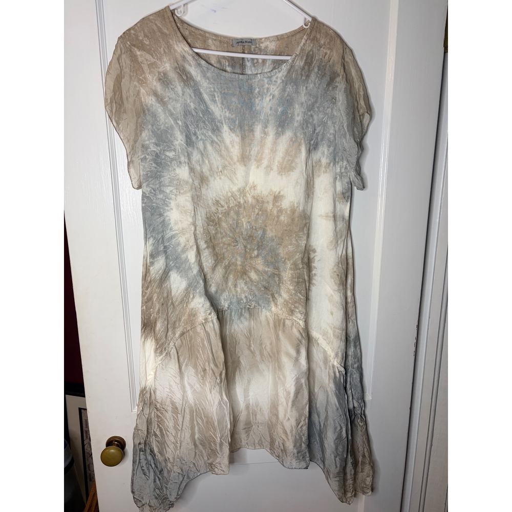 ANGELA MARA‎ Tie Dye Linen Blend Tunic Dress Top Italy Lagenlook